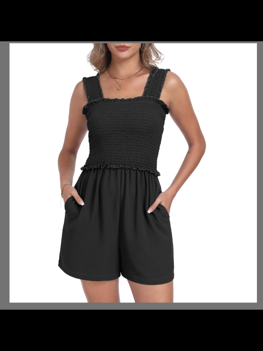QIXING Women's Summer Casual Rompers Dressy Smocked Loose Comfy Short Jumpsuit L